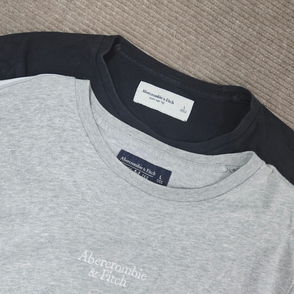 Abercrombie & Fitch Mens L Black Gray Soft A&F Logo Taping 2-Pack T-Shirts